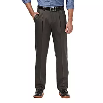 Мужские брюки Haggar Premium No-Iron цвета хаки стрейч классического кроя со складками и расширяемой талией, цвет Dark Gray
