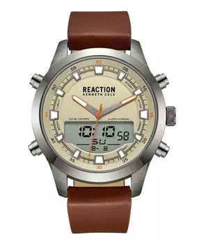 Мужские часы Ana-digi с коричневым ремешком из синтетической кожи, 46 мм Kenneth Cole Reaction