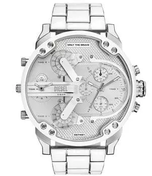 Мужские часы Diesel Mr. Daddy 2.0 с хронографом и браслетом из нержавеющей стали белого цвета, серебро