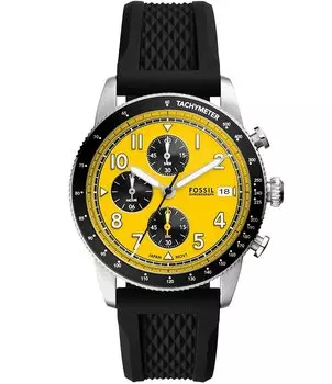 Мужские часы Fossil Sport Tourer с хронографом, черный силиконовый ремешок, черный
