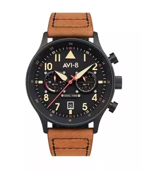 Мужские часы Hawker Hurricane Carey Dual Time Debden коричневые с ремешком из натуральной кожи, 43 мм AVI-8, коричневый