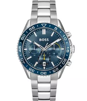 Мужские часы Hugo Boss Runner с кварцевым хронографом и браслетом из нержавеющей стали, серебро