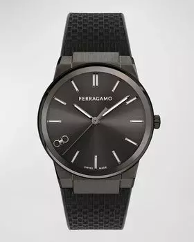 Мужские часы Infinity с сапфировым стеклом IP, черный каучуковый ремешок, 41 мм Ferragamo, цвет Black