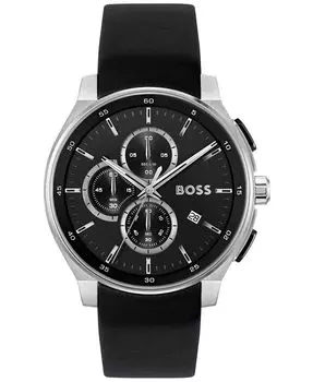 Мужские часы Peak 2.0 Quartz Chrono, черные кожаные часы, 45 мм Hugo Boss, черный