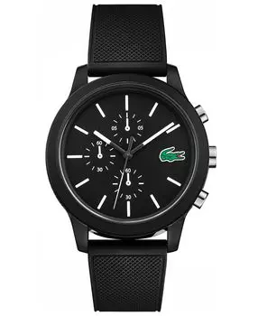 Мужские часы с хронографом L.12.12, черный силиконовый ремешок, 44 мм Lacoste