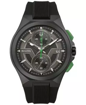 Мужские часы с хронографом Maquina, черный силиконовый ремешок, 46 мм Bulova