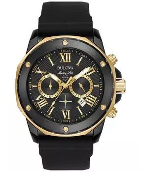 Мужские часы с хронографом Marine Star, черный силиконовый ремешок, 44 мм, 98B278 Bulova