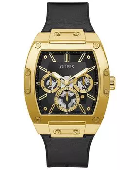 Мужские черные часы с гибким ремешком из кожи и силикона, 43 мм GUESS