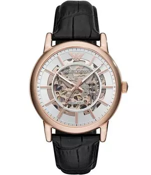 Мужские черные кожаные часы Emporio Armani, черный