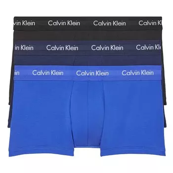 Мужские хлопковые эластичные плавки с низкой посадкой Calvin Klein, 3 пары, цвет Black Blue Cobalt