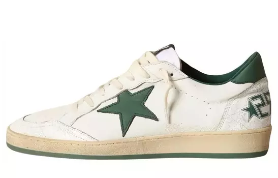 Мужские кеды Golden Goose низкие с нашивкой, бело-зеленый