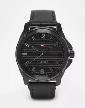 Мужские кожаные часы Tommy Hilfiger тройного черного цвета 1710485