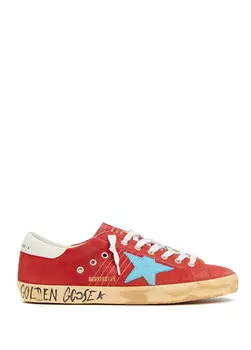 Мужские кожаные кроссовки superstar сине-красные Golden Goose