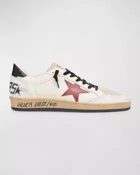 Мужские кожаные низкие кеды Ballstar на кракле-пятке Golden Goose, цвет White/Red