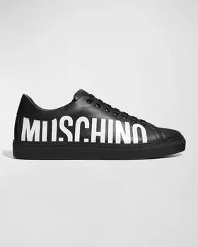Мужские кожаные низкие кеды с логотипом Moschino, цвет Black