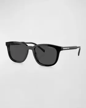 Мужские квадратные солнцезащитные очки из ацетата и пластика Prada, цвет Black