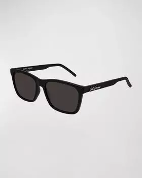 Мужские квадратные солнцезащитные очки из литого пластика Saint Laurent, цвет Black