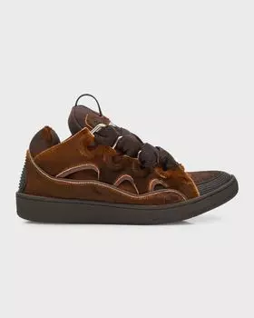 Мужские низкие кеды из кожи с эффектом пони Lanvin, цвет 60 - Brown