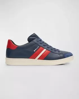 Мужские низкие кожаные теннисные кроссовки Bally, цвет Marine/Candyred/Wht