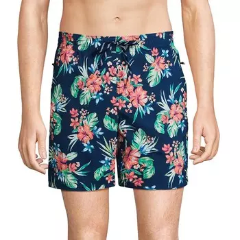Мужские плавки Lands' End 7 для волейбола, цвет Navy Rosella Floral