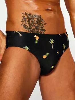 Мужские плавки Manfinity Swimmode, принт тропических треугольников, черный цвет