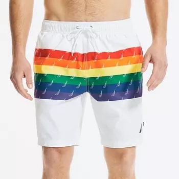 Мужские плавки Nautica Pride 8 дюймов, изготовленные из экологически чистых материалов и с принтом, цвет Bright White