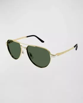 Мужские солнцезащитные очки-авиаторы в металлическом корпусе CT0425SM Cartier, цвет 002 Gold
