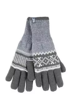 Мужские вязаные теплые перчатки Nordic Fairisle с зигзагообразным узором в полоску на флисовой подкладке Heat Holders, серый