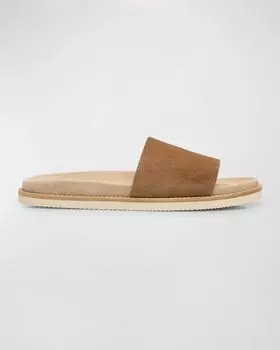 Мужские замшевые шлепанцы Brunello Cucinelli, цвет Ccq17 Brown