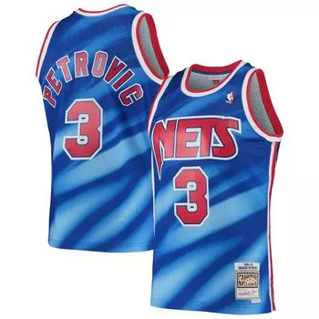Мужское джерси Mitchell & Ness Drazen Petrovic Blue New Jersey Nets 1990-91 Hardwood Classics Swingman Jersey