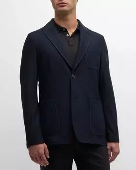 Мужское однобортное спортивное пальто с рисовой строчкой Giorgio Armani, цвет Solid Blue Navy