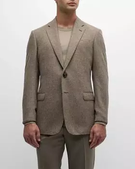 Мужское спортивное пальто из шерсти и кашемира Nailhead Giorgio Armani, цвет Brown