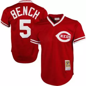 Мужское тренировочное джерси Mitchell & Ness Johnny Bench Red Cincinnati Reds 1983 Authentic Cooperstown Collection