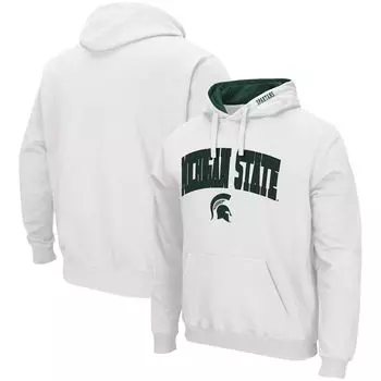 Мужской белый пуловер с капюшоном Michigan State Spartans Arch & Logo 3.0 Colosseum