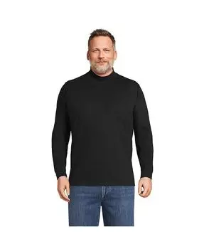 Мужской большой & Футболка с воротником-стойкой Super-T Tall Lands' End, цвет Black