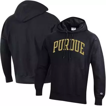 Мужской черный пуловер с капюшоном Purdue Boilermakers Team Arch обратного переплетения Champion
