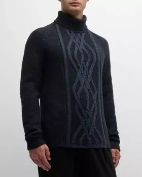 Мужской двухцветный вязаный свитер с высоким воротником Giorgio Armani, цвет Solid Dark Blue