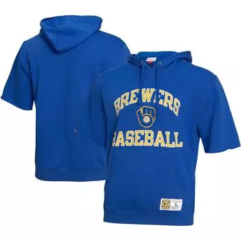 Мужской флисовый пуловер с короткими рукавами Mitchell & Ness Royal Milwaukee Brewers Cooperstown Collection