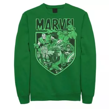 Мужской флисовый пуловер с рисунком Marvel Avengers в стиле ретро зеленого цвета Святого Патрика