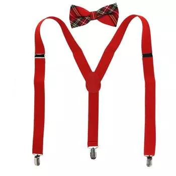 Мужской галстук-бабочка в клетку с однотонными подтяжками CTM, цвет plaid holiday set