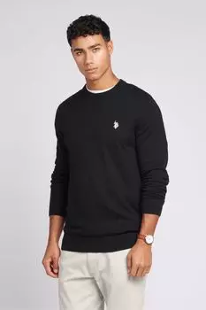 Мужской хлопковый джемпер с круглым вырезом U.S. Polo Assn, черный