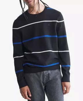 Мужской хлопковый свитер с круглым вырезом в полоску supima Calvin Klein, черный