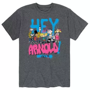 Мужской «Эй, Арнольд!» Розовая футболка Hey Arnold с аэрозольной краской Licensed Character
