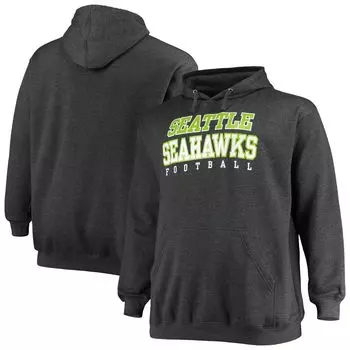 Мужской пуловер с капюшоном для тренировок Big & Tall с логотипом Seattle Seahawks и темно-серым оттенком Fanatics