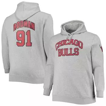 Мужской пуловер с капюшоном Mitchell & Ness Dennis Rodman Heathered Grey Chicago Bulls Big & Tall Name & Number
