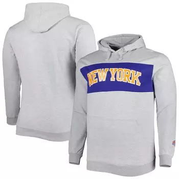Мужской пуловер с капюшоном New York Knicks Big & Tall с надписью Heather Grey New York Knicks Fanatics