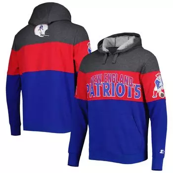 Мужской пуловер с капюшоном Royal/Heather Charcoal New England Patriots Extreme Vintage Logos Starter