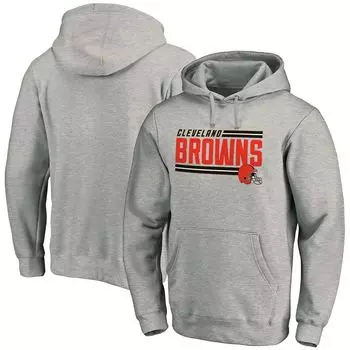 Мужской пуловер с капюшоном в полоску по бокам с фирменным рисунком Heather Grey Cleveland Browns Fanatics