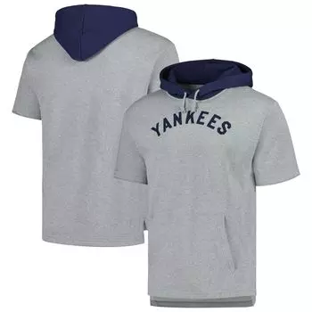 Мужской пуловер с короткими рукавами Mitchell & Ness Heather Grey New York Yankees Postgame, толстовка с капюшоном