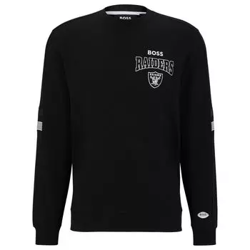 Мужской пуловер с круглым вырезом BOSS X NFL, черный/белый пуловер с круглым вырезом Las Vegas Raiders Drive, толстовка
